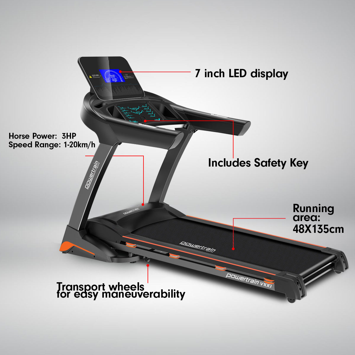 POWERTRAIN V100 3.0HP TREADMILL